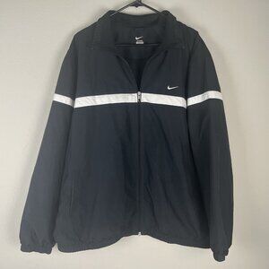 Nike Black Lightweight Track Windbreaker Jacket White Stripe Size XXL